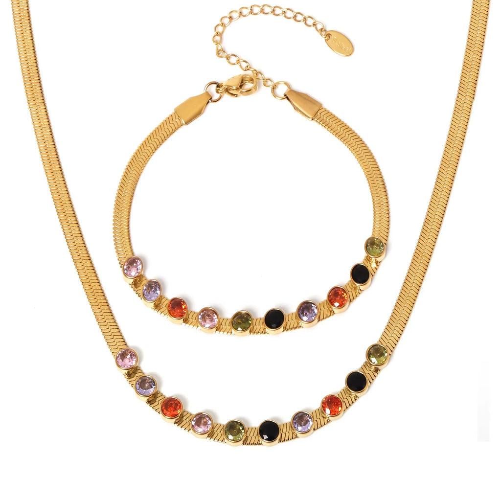 18K Jewel Tone Herringbone Set