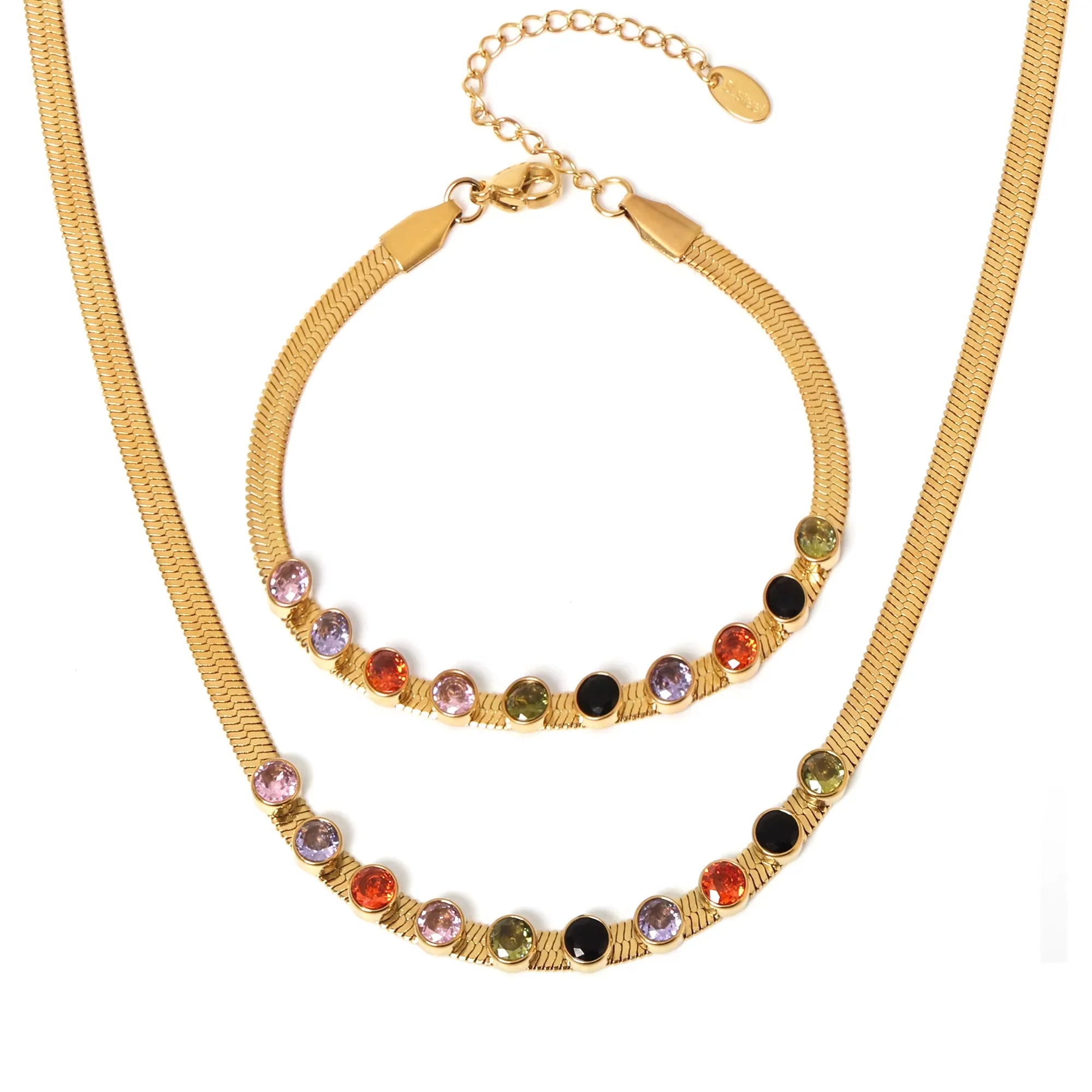 18K Jewel Tone Herringbone Set