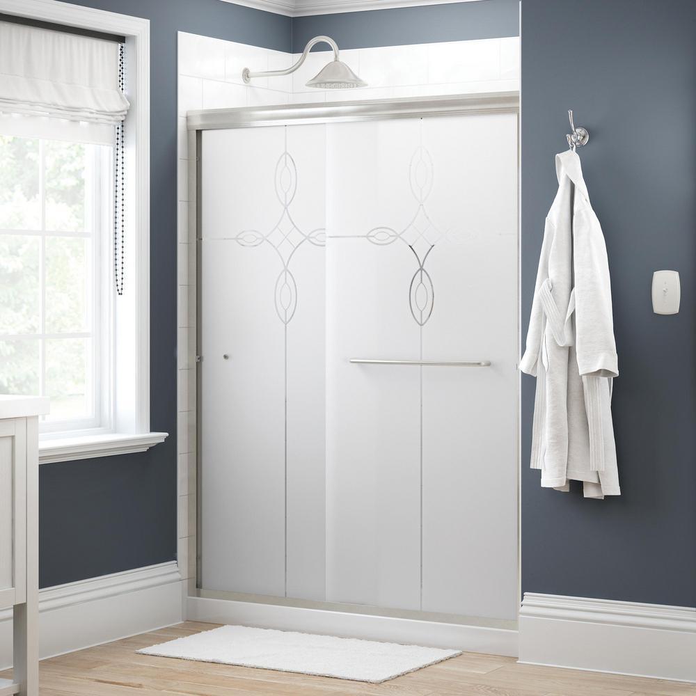 Simplicity 60 in. x 70 in. Semi-Frameless Traditional Sliding Shower Door in Bronze with Rain Glass - Super Arbor