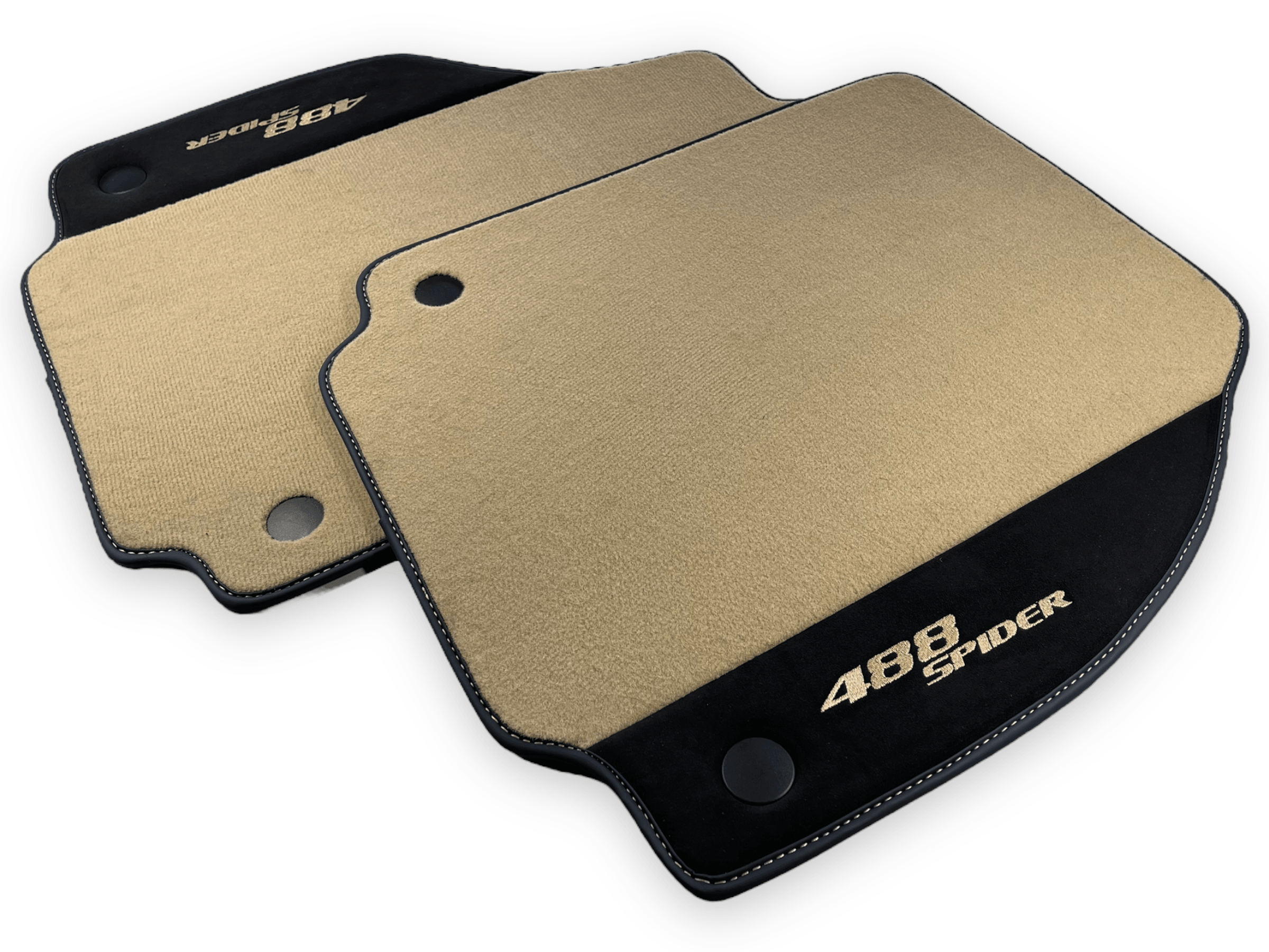 Beige Floor Mats For Ferrari 488 Spider 2015-2022 With Alcantara Leather - Scuderia
