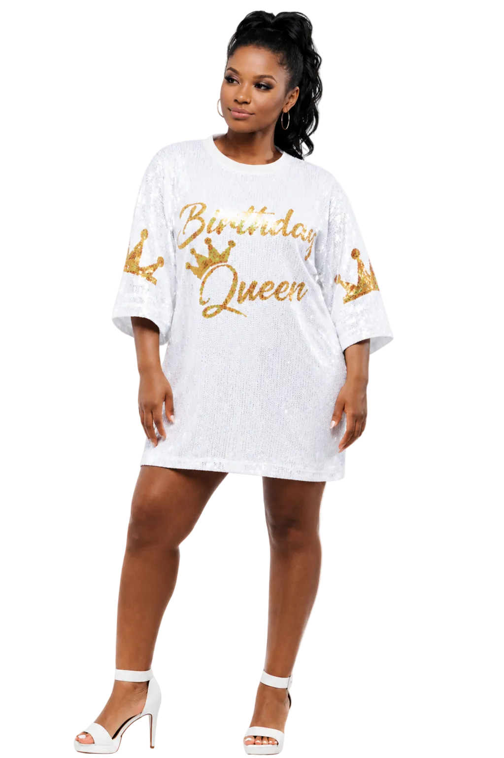 Birthday Queen Sequin Dress - White