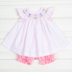 Tulip Smocked Bloomer Set Pink Dot