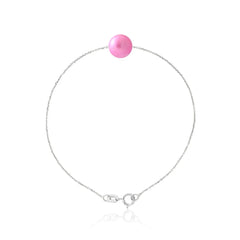 un bracelet boule rose avec une chaîne en argent