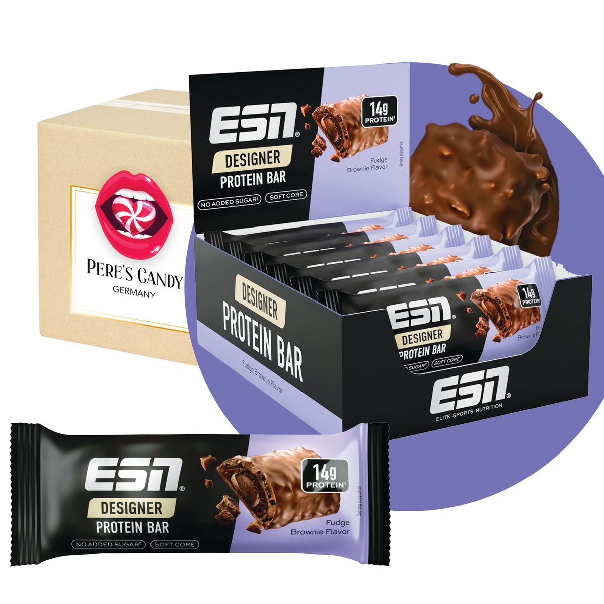 ESN Designer Protein Bar Box 12x45g - Fudge Brownie - Made in Germany