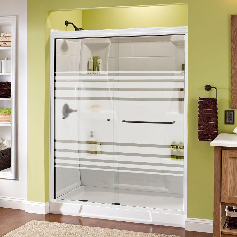 Simplicity 60 in. x 70 in. Semi-Frameless Traditional Sliding Shower Door in Bronze with Rain Glass - Super Arbor