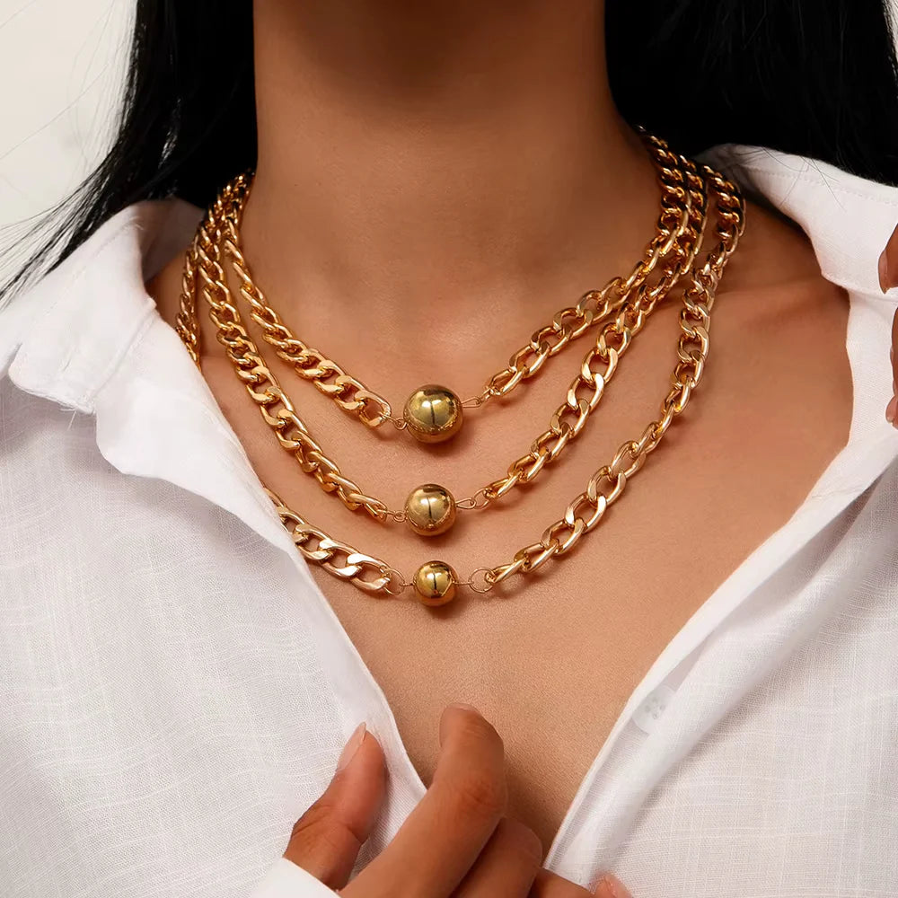3pc Gold Ball Necklace Set
