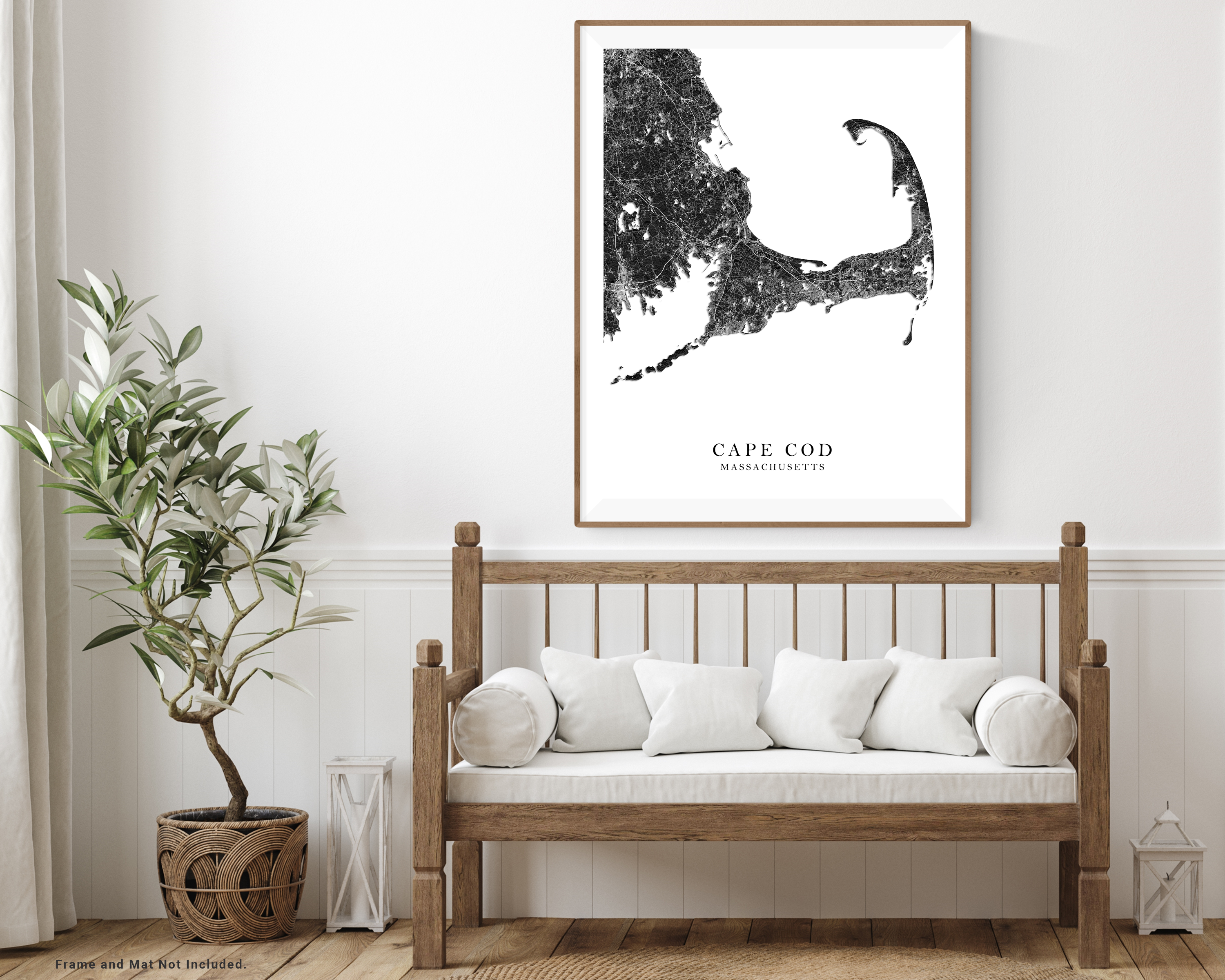 Cape Cod map print with a black and white 3D topographic landscape design by Maps As Art.