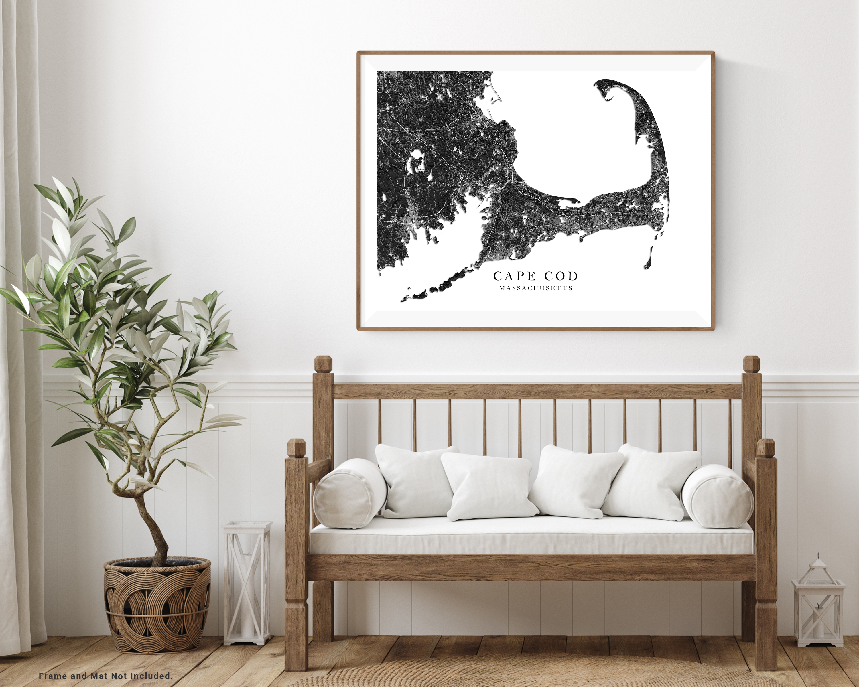 Cape Cod map print with a black and white 3D topographic landscape design by Maps As Art.