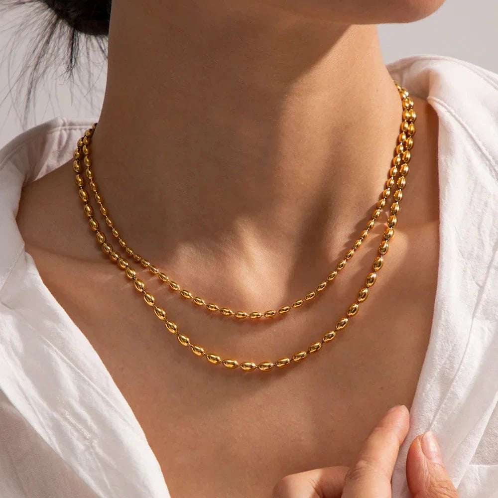 18K Gold Plated Layered Beaded Necklace
