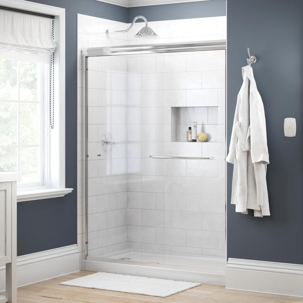 Simplicity 60 in. x 70 in. Semi-Frameless Traditional Sliding Shower Door in Bronze with Rain Glass - Super Arbor