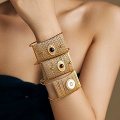3pc Wide Natural Stone Cuff Bracelet