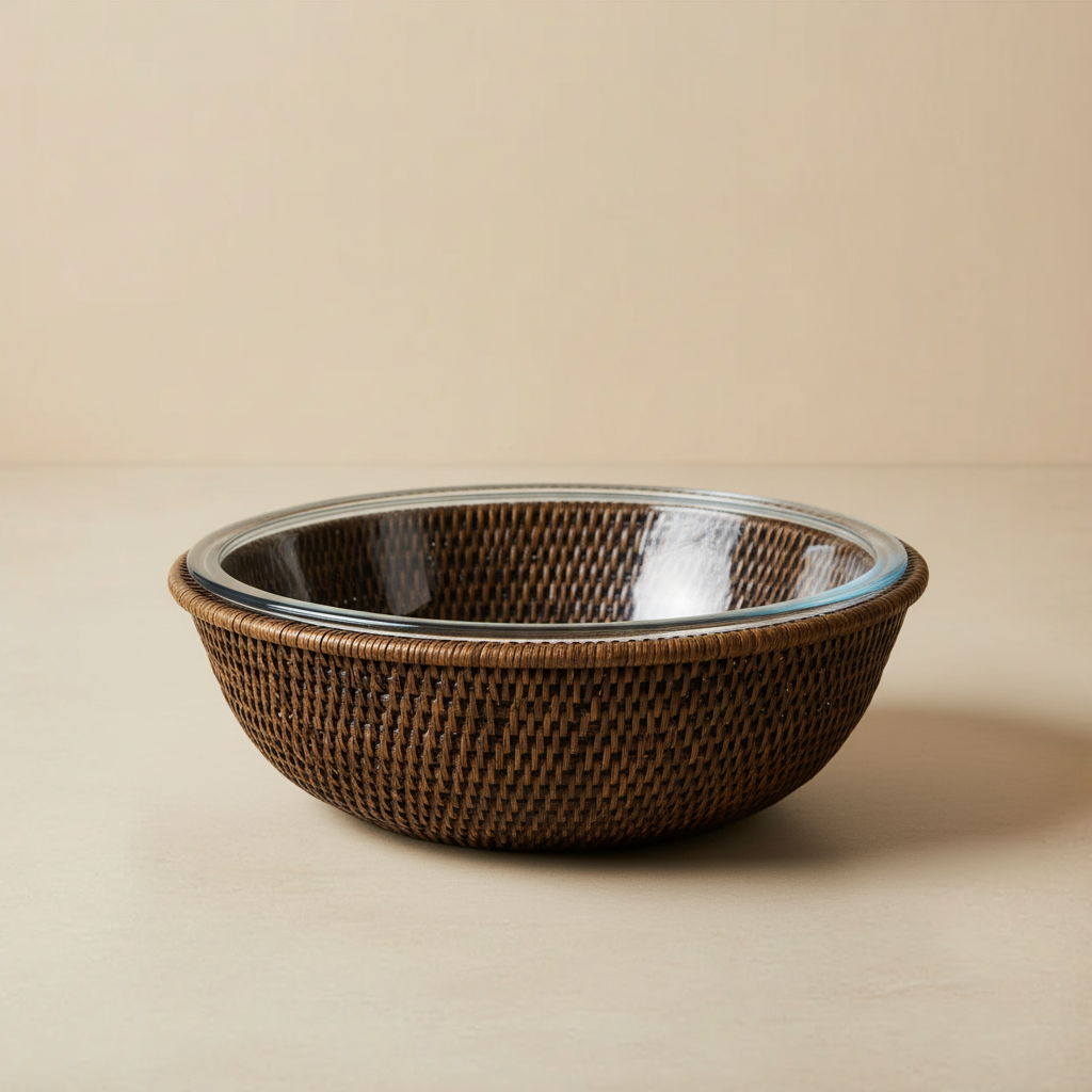 Ciotola Tonda Rattan con Vetro - v3