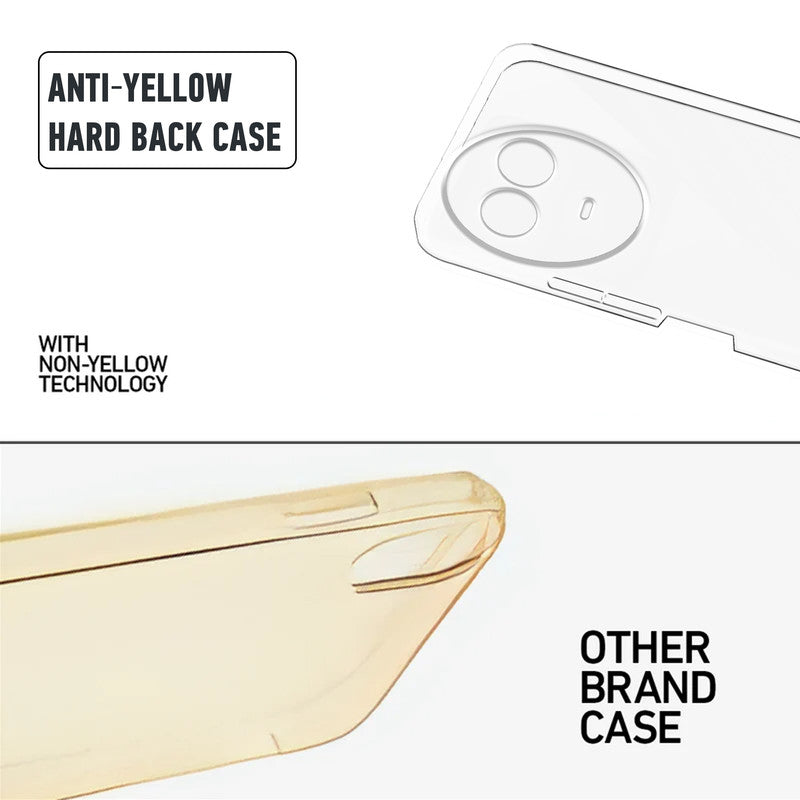 Anti-yellow hard back case comparison showing clear non-yellowing technology versus yellowed other brand case for Realme 11x 5G