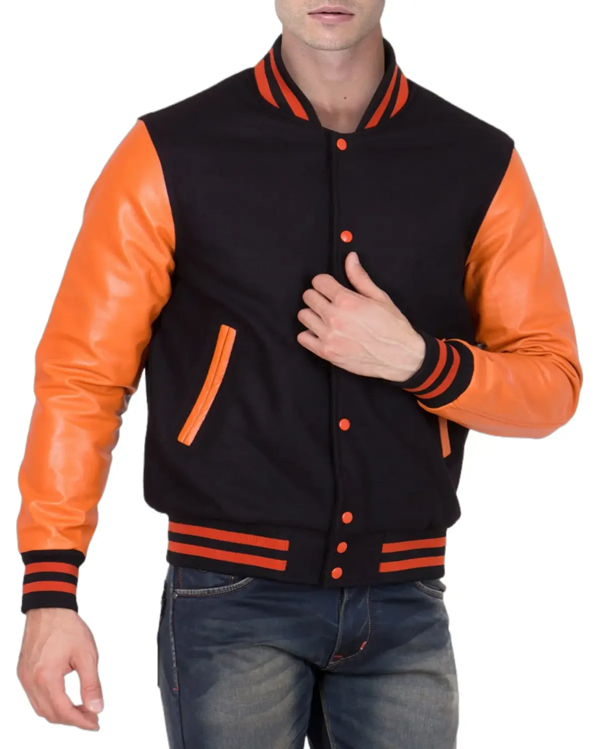 Mens Black and Orange Varsity Jacket | Elite Jacket