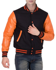Mens Black and Orange Varsity Jacket | Elite Jacket