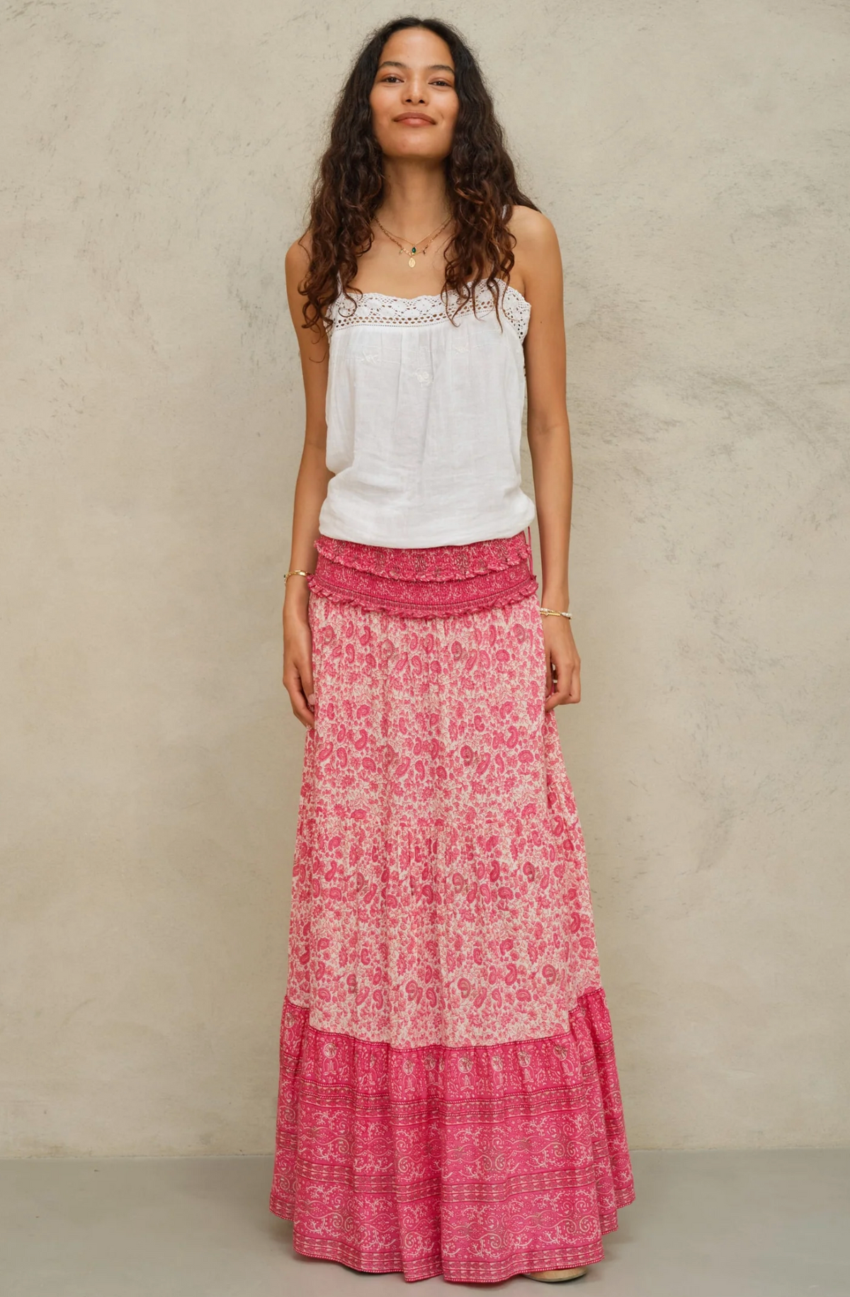 Esti Print Maxi Skirt Pink