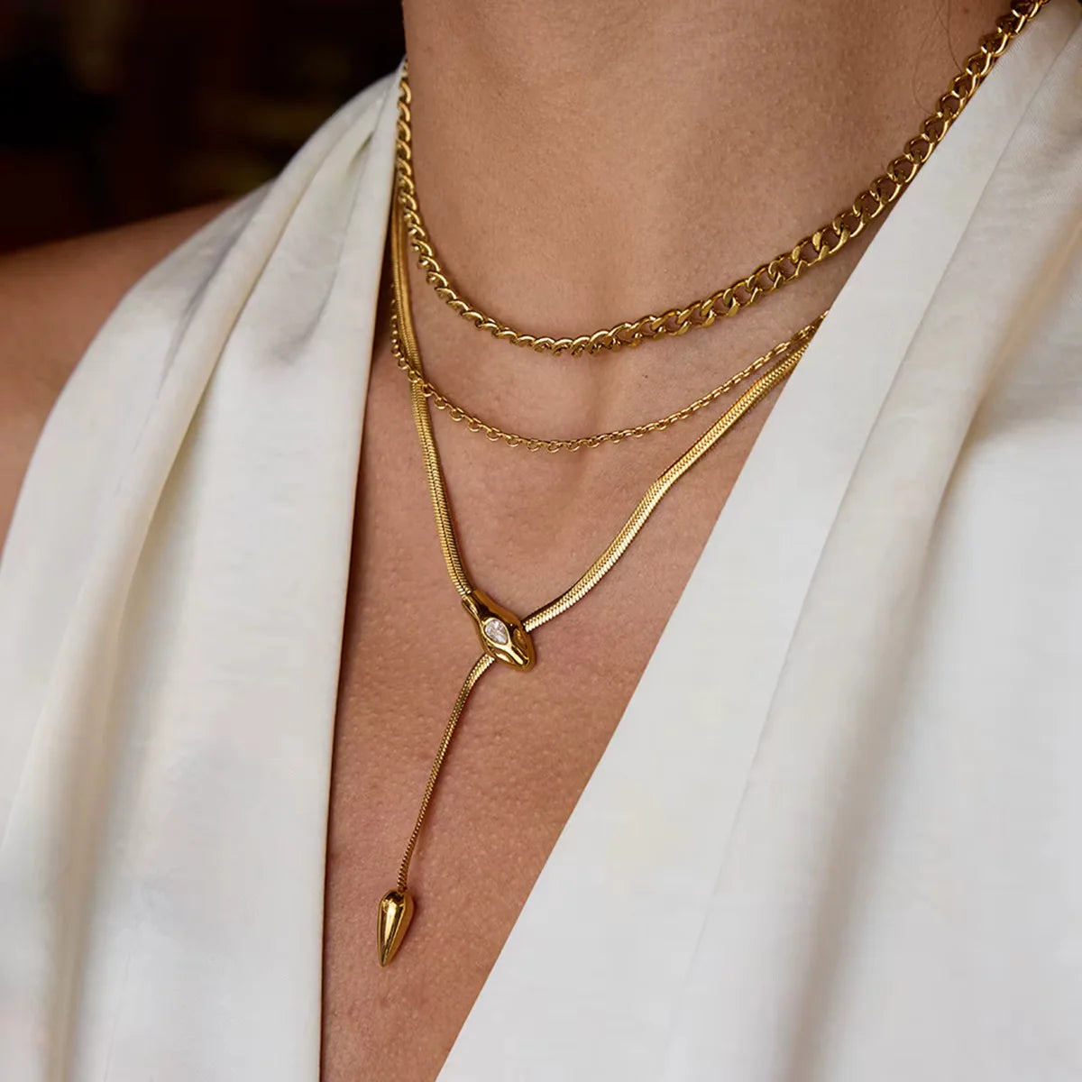 18K Serpent Necklace Stack