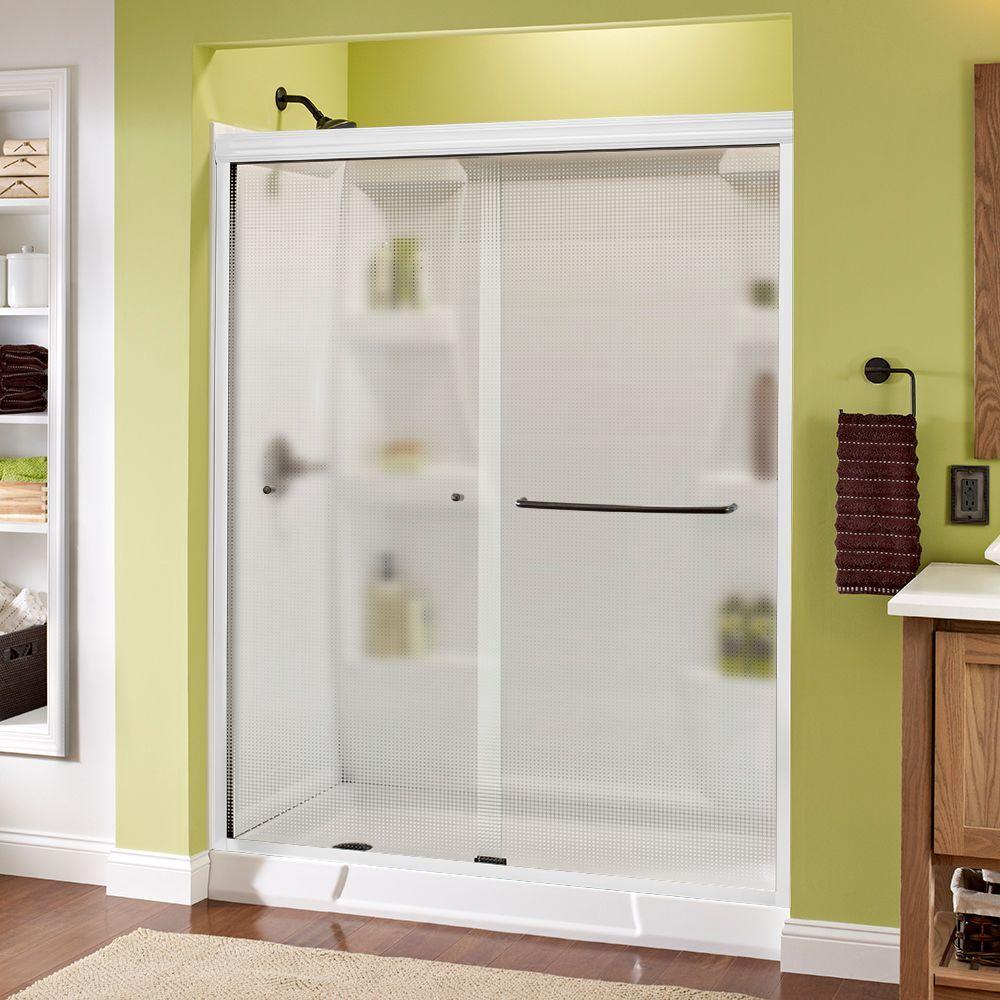 Simplicity 60 in. x 70 in. Semi-Frameless Traditional Sliding Shower Door in Bronze with Rain Glass - Super Arbor