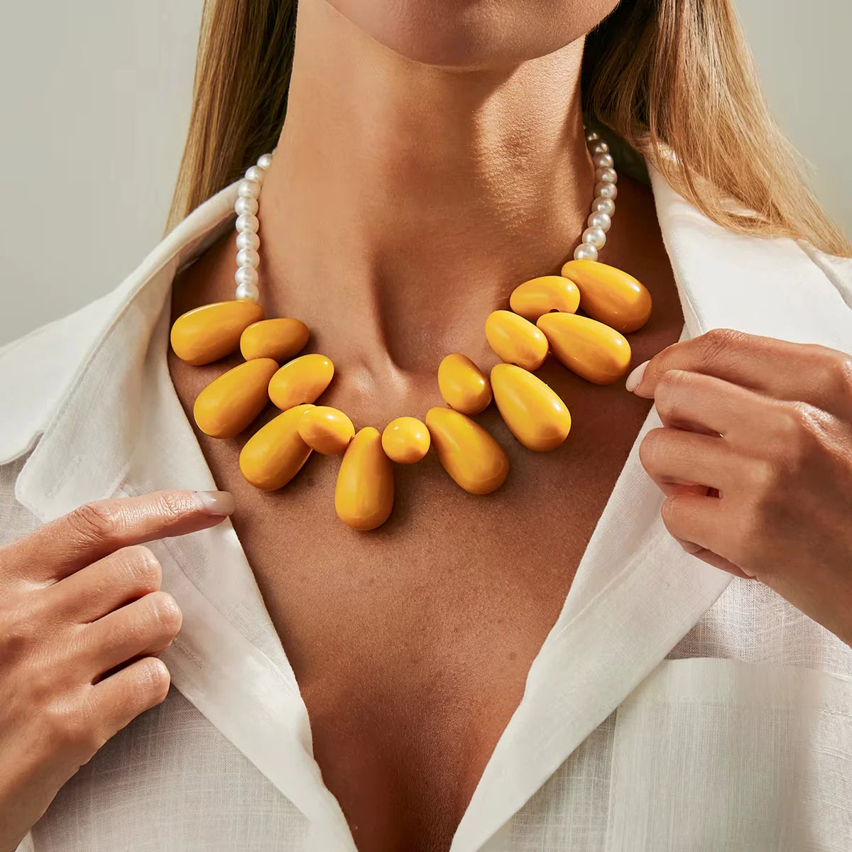 Yellow Pearl Choker Necklace