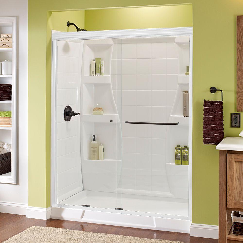 Simplicity 60 in. x 70 in. Semi-Frameless Traditional Sliding Shower Door in Bronze with Rain Glass - Super Arbor