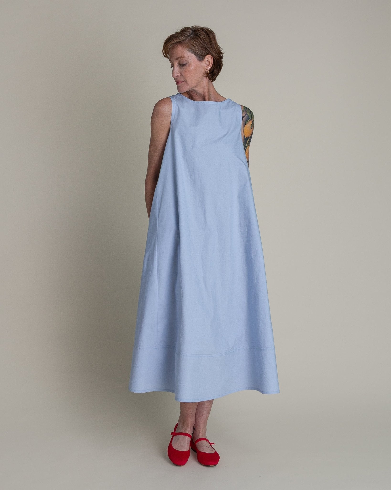Day Dress in Light Blue Cotton PoplinDay A - Line