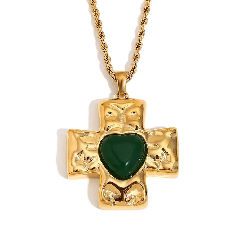 18K Vintage Heart Cross Necklace