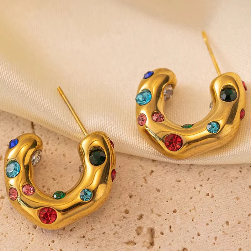Rainbow U-Shaped Pearl Earrings