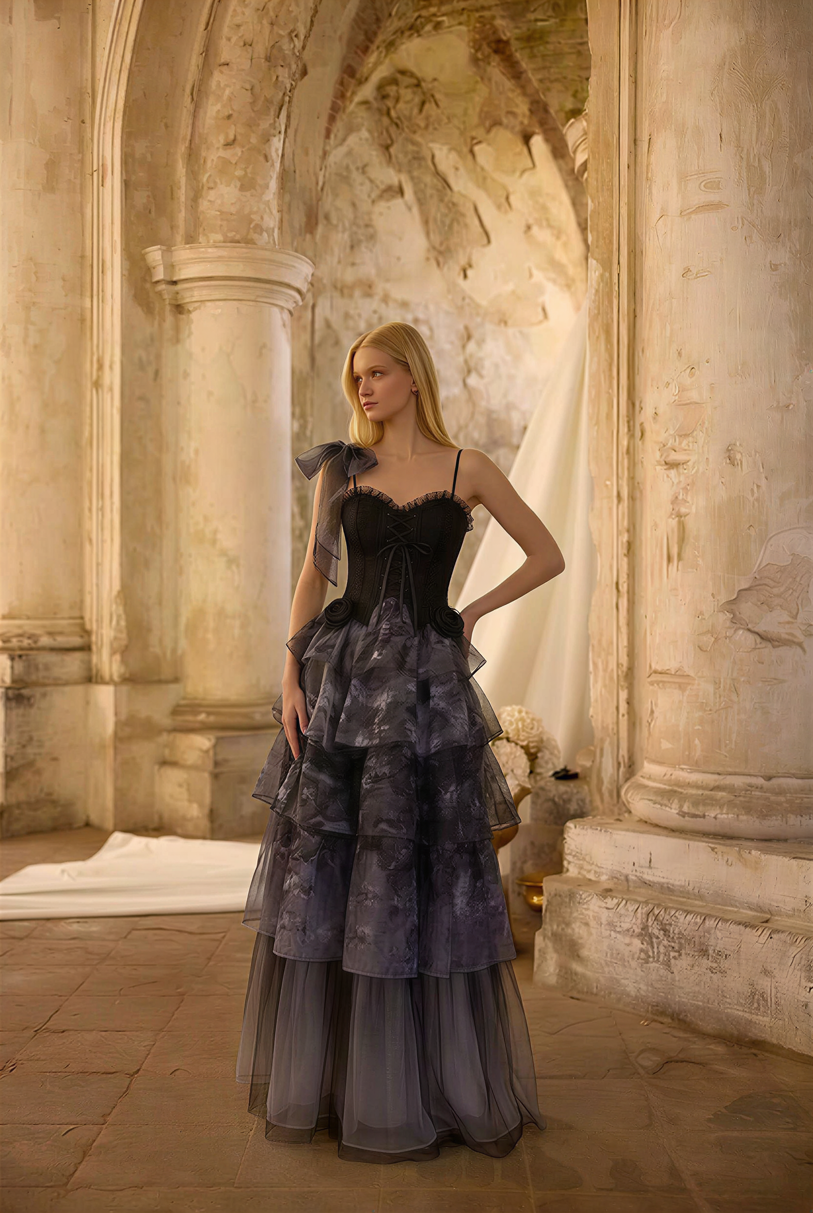 Black Gothic Lolita Dress With Corset - Black Ball Gown Wedding Dress Plus Size