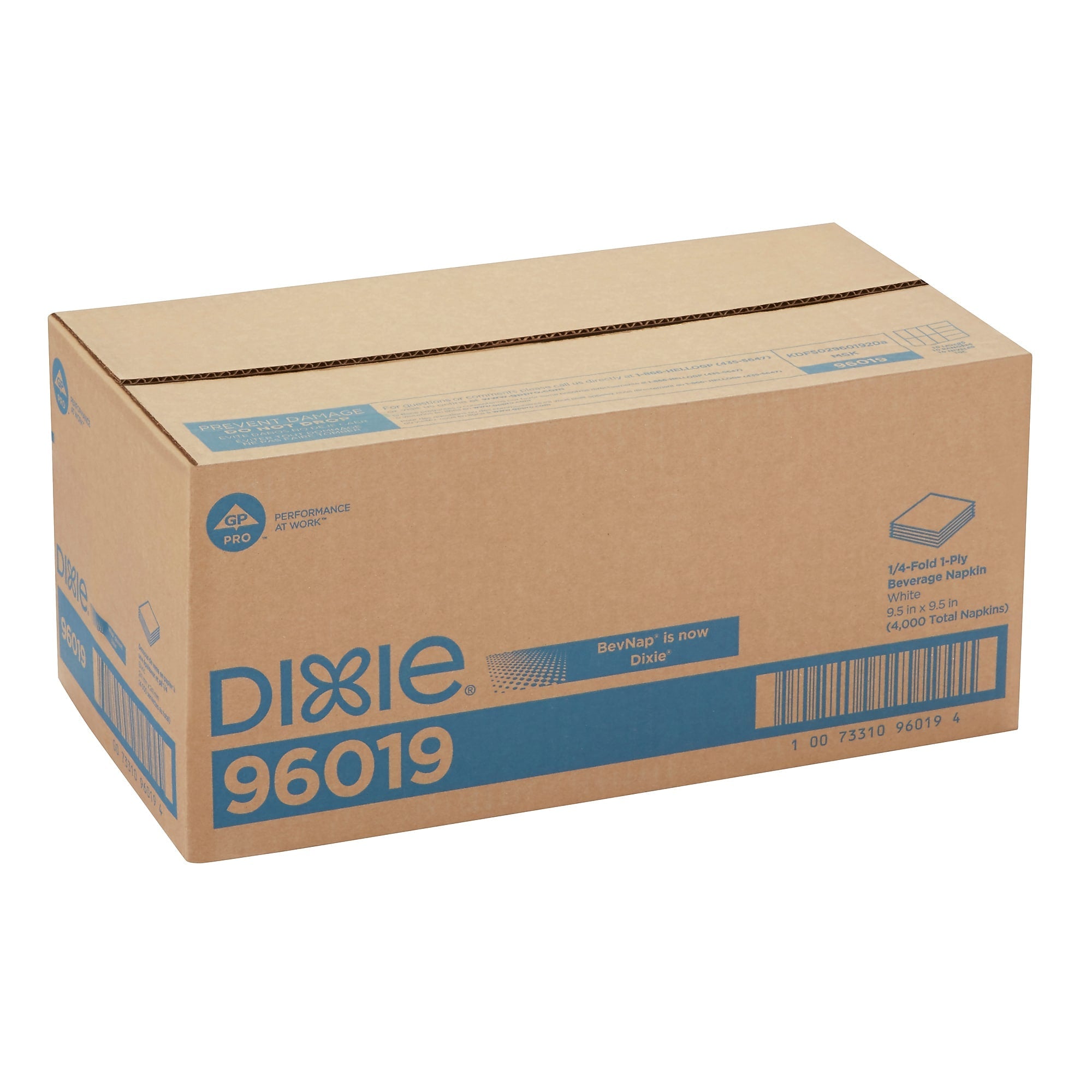 Dixie 1/4-Fold 1-Ply Beverage Napkin by GP PRO, White, 500 Napkins/Pack, 8 Packs/Case