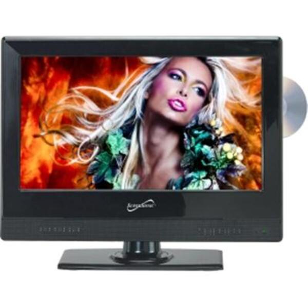 A Supersonic SC-1312 13.3" TV/DVD Combo - HDTV - 16:9 - 1366 x 768 - 720p with a cd on it.