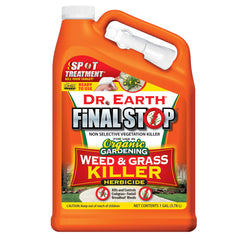 Dr. Earth Organic Final Stop Weed and Grass Herbicide in a bottle, natural weed control for lawns and gardens.