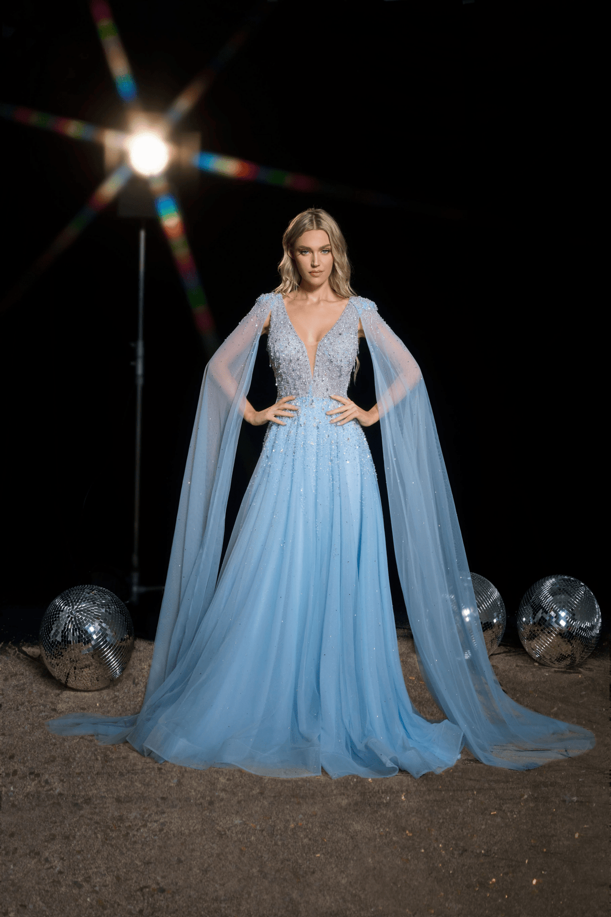 Dusty Pink Designer Sequin Gown with Cape Sleeves - Sparkly Maxi Dress with V - Neckline - Elegant Embellished Gown Plus Size - WonderlandByLilian