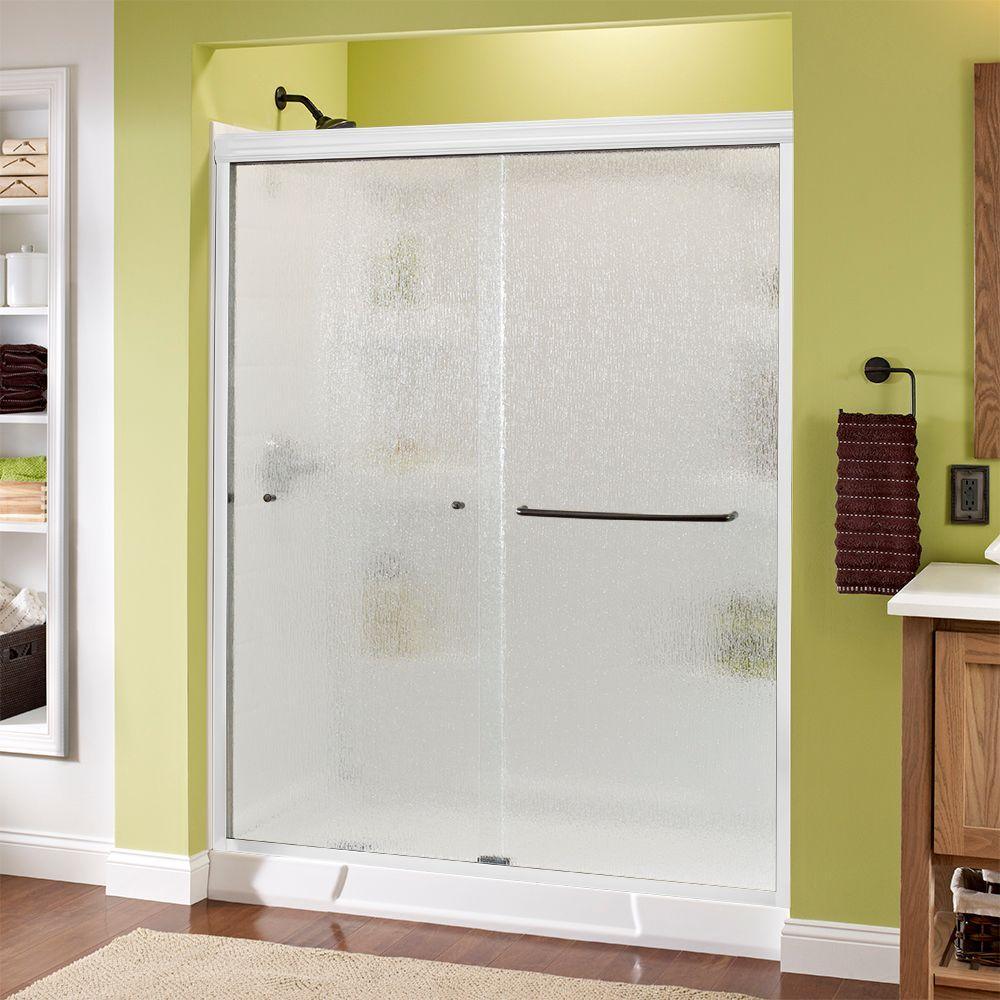 Simplicity 60 in. x 70 in. Semi-Frameless Traditional Sliding Shower Door in Bronze with Rain Glass - Super Arbor