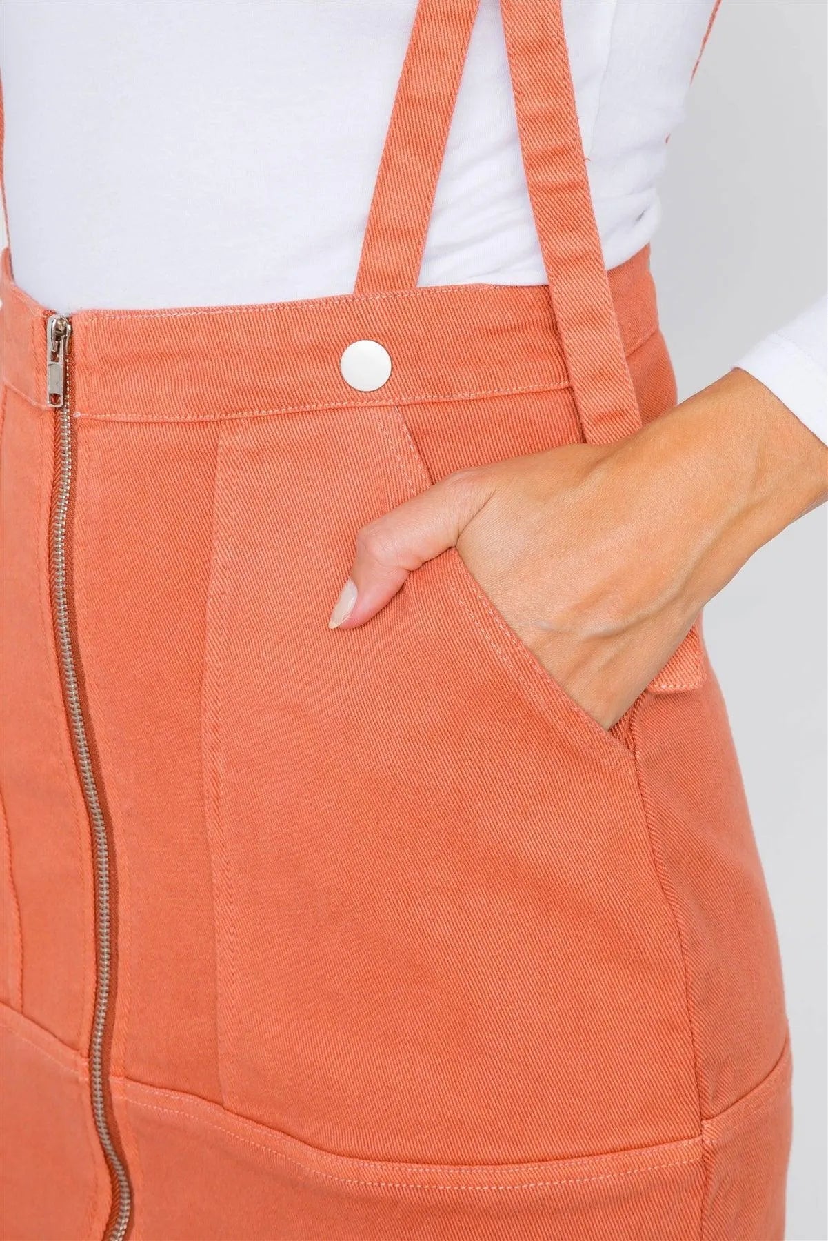 Marsala Front Zipper Adjustable Suspender Jean Skirt /3-2-1 - Tasha Apparel Wholesale