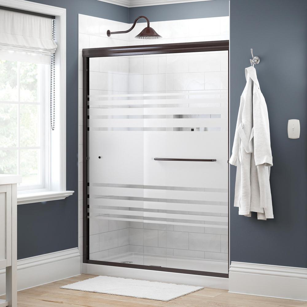 Simplicity 60 in. x 70 in. Semi-Frameless Traditional Sliding Shower Door in Bronze with Rain Glass - Super Arbor