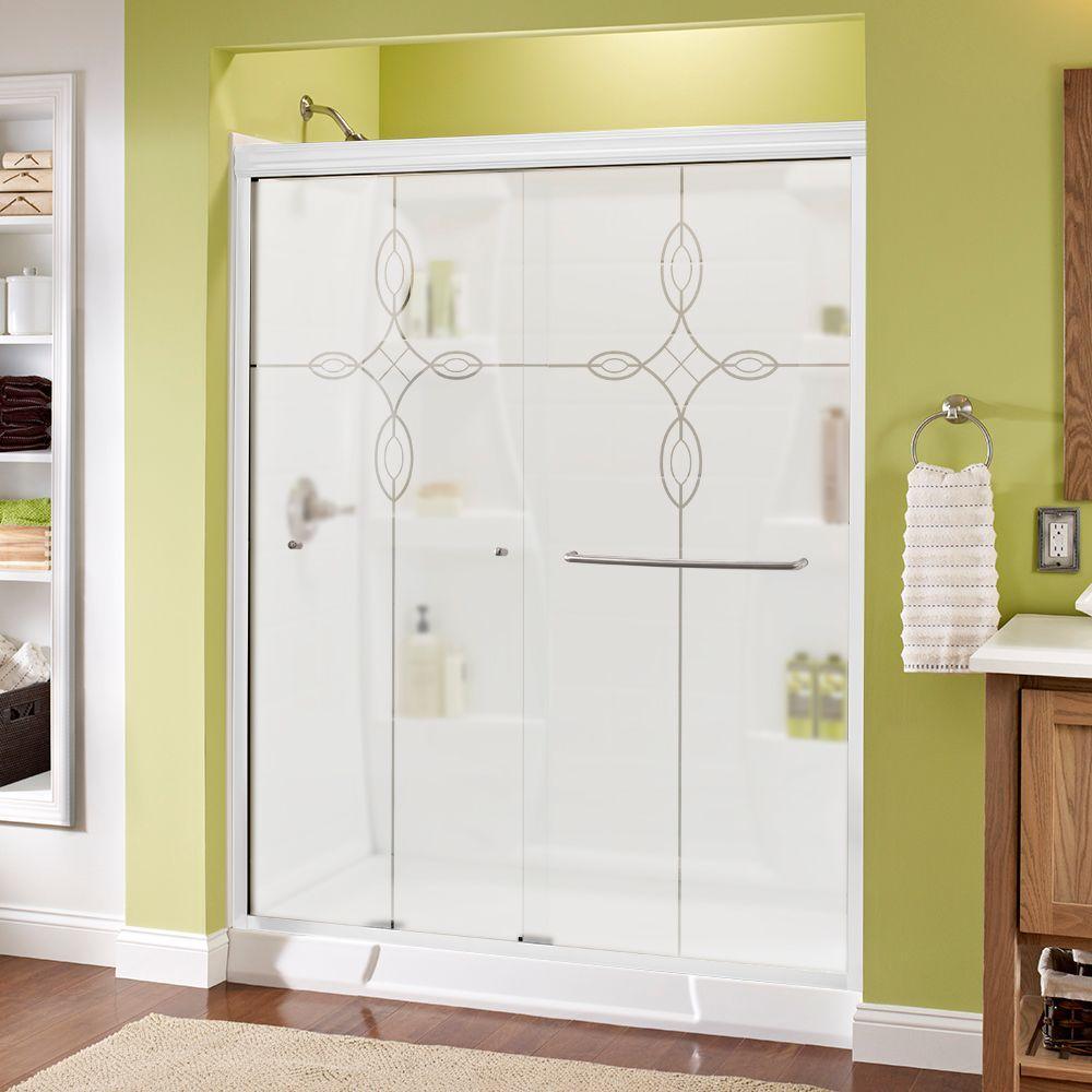 Simplicity 60 in. x 70 in. Semi-Frameless Traditional Sliding Shower Door in Bronze with Rain Glass - Super Arbor