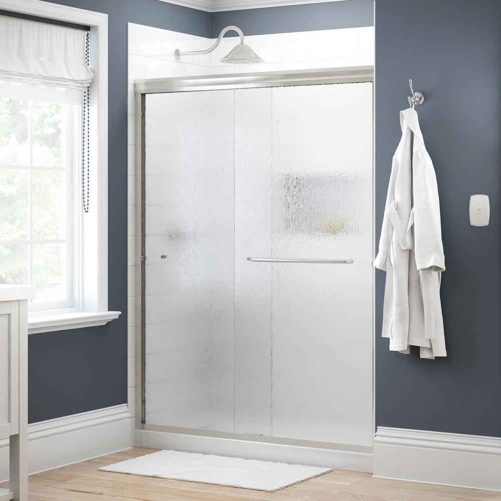 Simplicity 60 in. x 70 in. Semi-Frameless Traditional Sliding Shower Door in Bronze with Rain Glass - Super Arbor