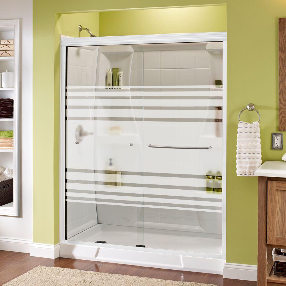 Simplicity 60 in. x 70 in. Semi-Frameless Traditional Sliding Shower Door in Bronze with Rain Glass - Super Arbor