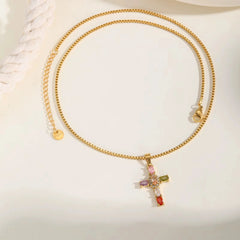 Rainbow Cross Necklace