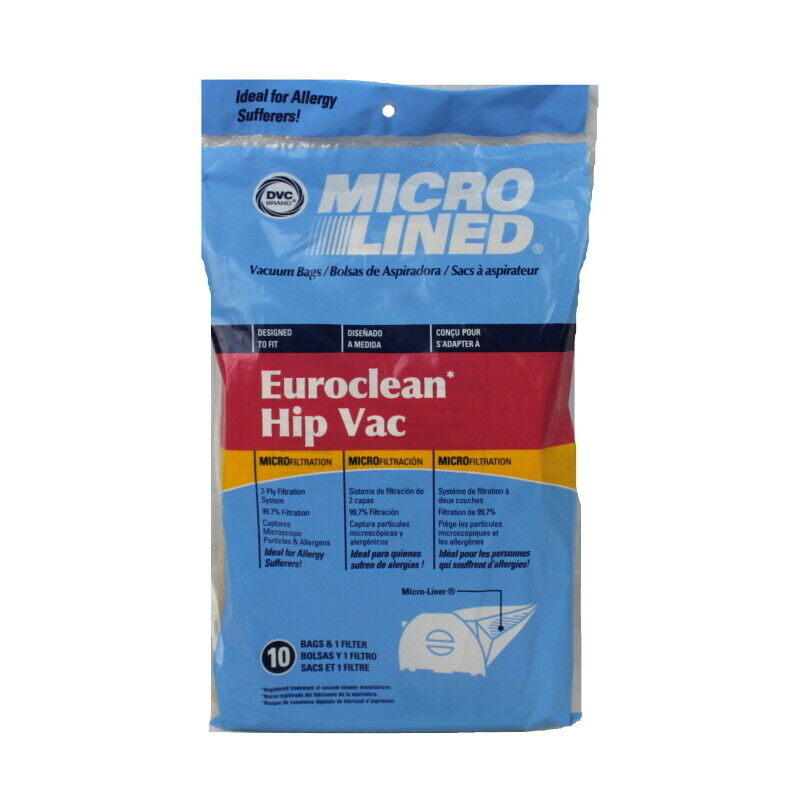 DVC Euroclean Hip Vac Micro Allergen Vacuum Cleaner Bags Made in USA [ 5 Bags ]