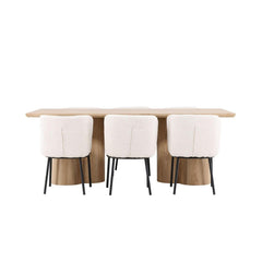 Essgruppe Esstisch Olivia 210*100cm mit Stühlen Agnes aus Teddy-Bouclé-Essgruppen Rechteckig-Venture Home-le canapé