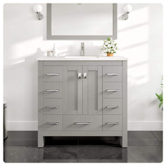 Eviva Hampton 36 in. W. x 18 in. D x 34 in. H Bathroom Vanity in Gray with White Quartz Vanity Top and White Undermount Sink