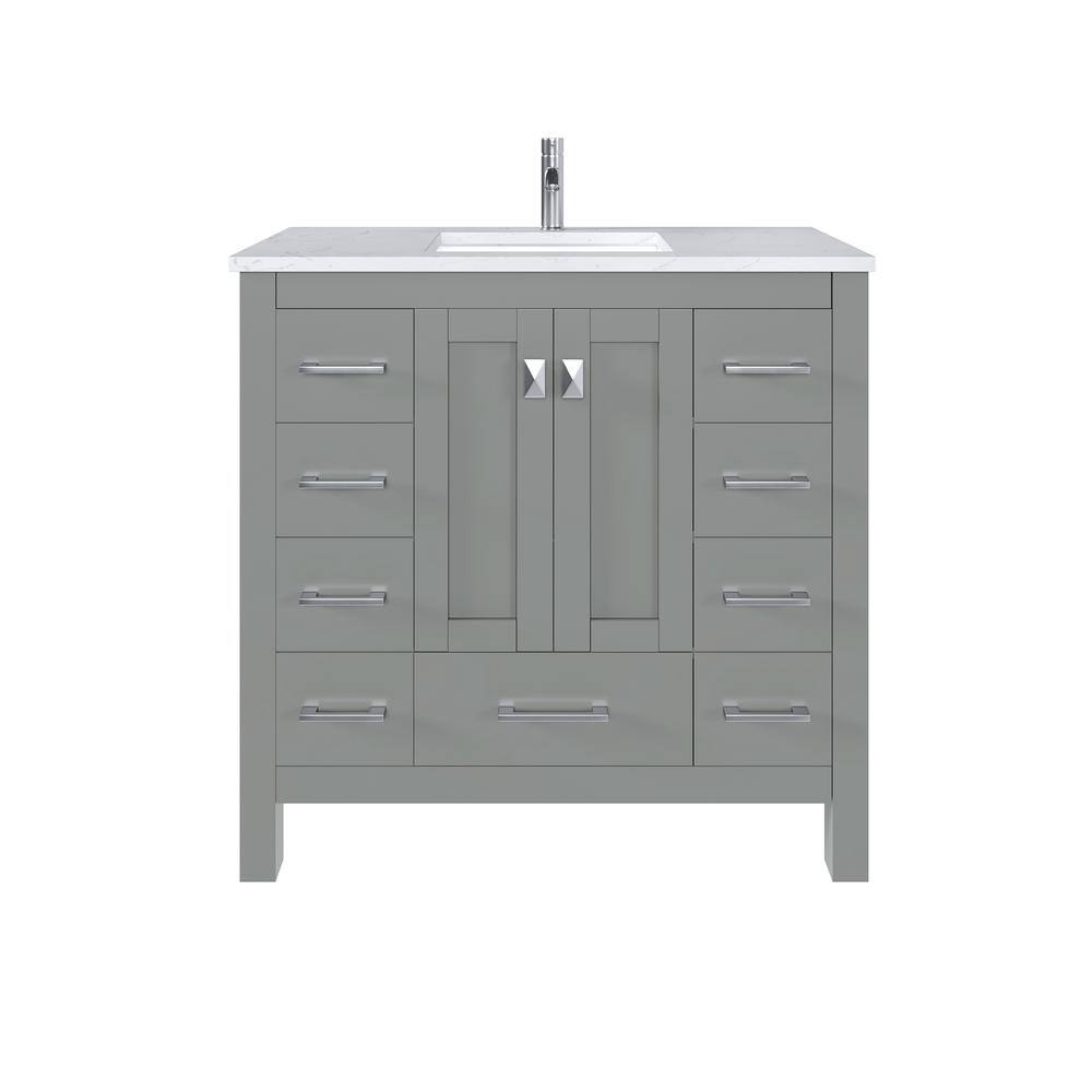 Eviva Hampton 36 in. W. x 18 in. D x 34 in. H Bathroom Vanity in Gray with White Quartz Vanity Top and White Undermount Sink