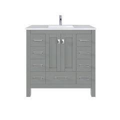 Eviva Hampton 36 in. W. x 18 in. D x 34 in. H Bathroom Vanity in Gray with White Quartz Vanity Top and White Undermount Sink