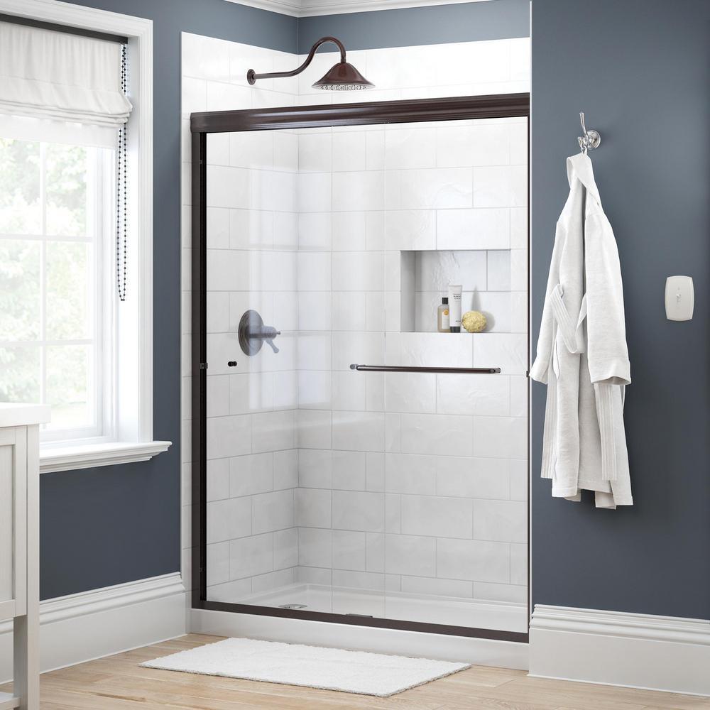Simplicity 60 in. x 70 in. Semi-Frameless Traditional Sliding Shower Door in Bronze with Rain Glass - Super Arbor
