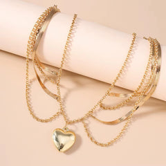 Stacked Gold Heart Pendant Necklace