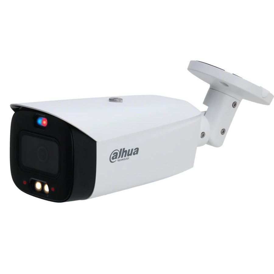 Dahua 8MP IP WizSense AI Series Full Colour Active Deterrence TiOC 2.0 Motorised Bullet Camera, SMD 4.0, Quick Pick, AI SSA, Perimeter, Starlight, 2.8mm, 120dB WDR, 30m IR / White Light, POE / 12VDC, IP67, MicroSD, Built-in Dual Mics / Speaker, Red / Bl