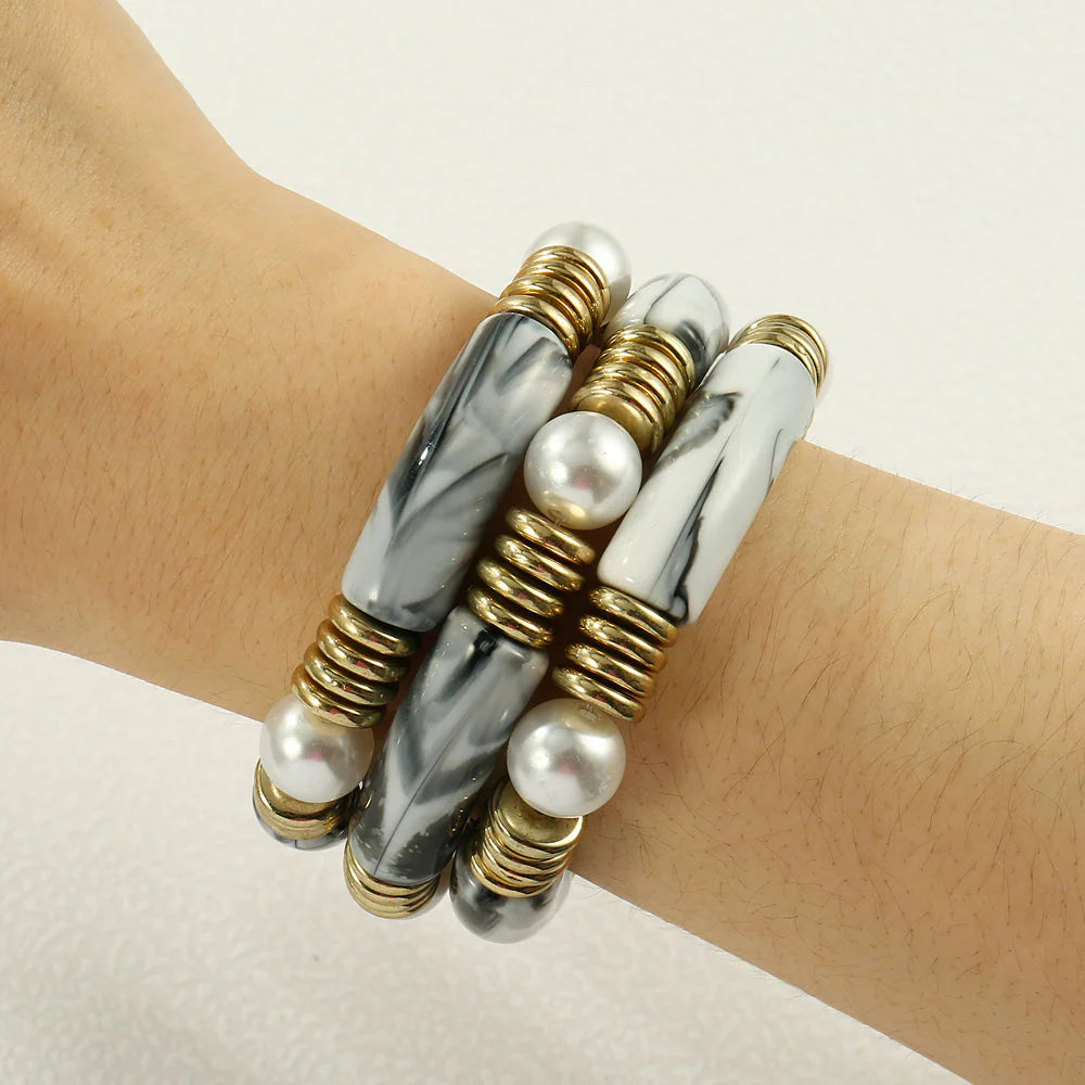 3pc Marble Pearl Bracelet Set