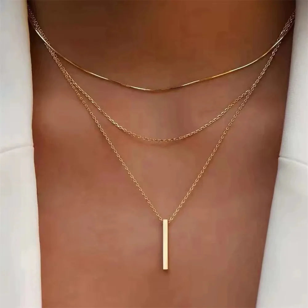 Tiered Gold Bar Necklace Set