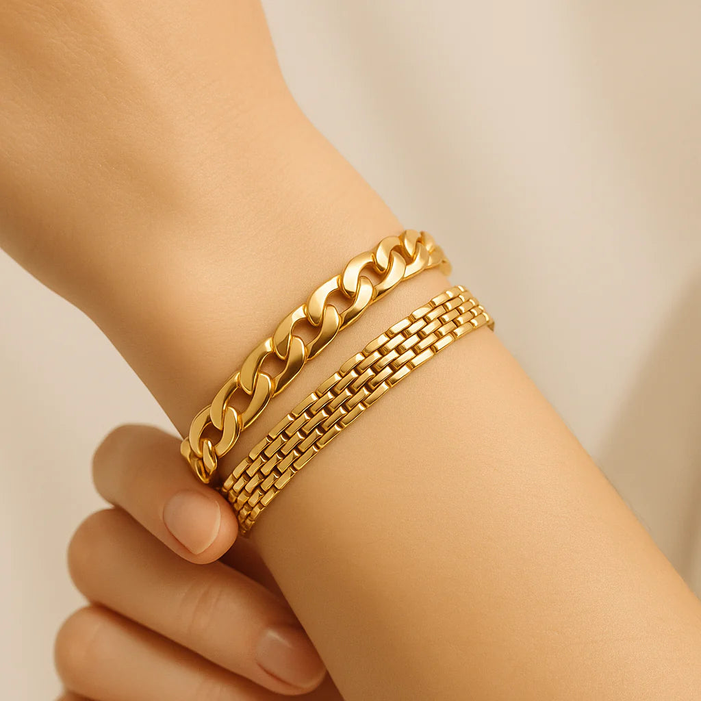 2pc 14K Chunky Link Bracelet Set